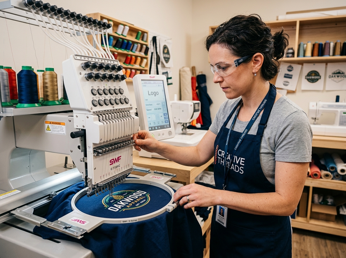 Embroidery Technician working on apparel